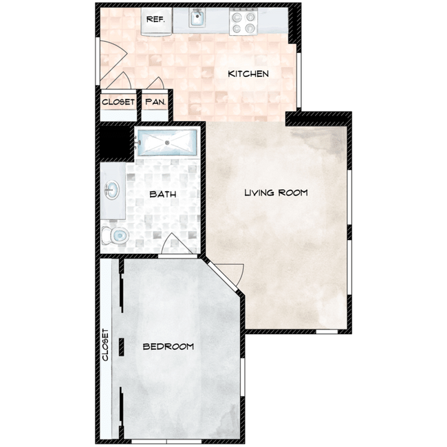 1 Bed 1 Bath 312 floor plan